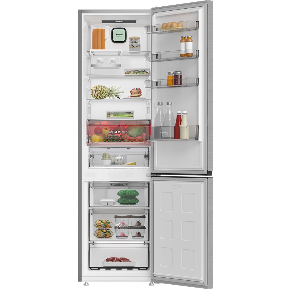 Combina frigorifica GRUNDIG GKPN 46921 X, No Frost, 355 l, H 203 cm, Clasa E, inox