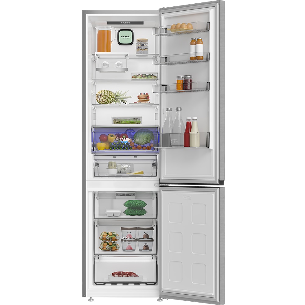 Combina frigorifica GRUNDIG GKPN 46921 X, No Frost, 355 l, H 203 cm, Clasa E, inox