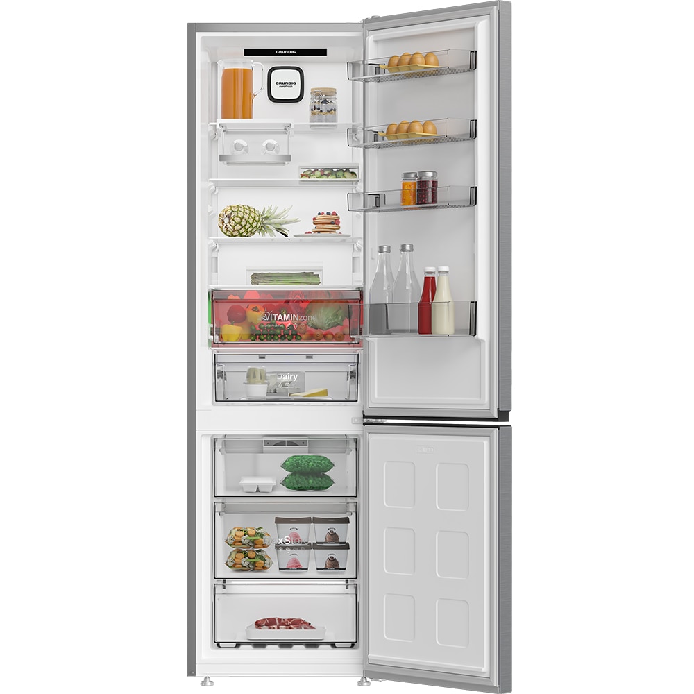 Combina frigorifica GRUNDIG GKPN 46931 XP, No Frost, 355 l, H 203.5 cm, Clasa D, inox