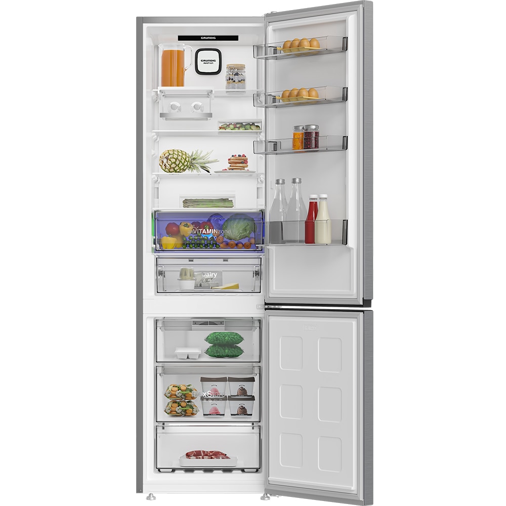 Combina frigorifica GRUNDIG GKPN 46931 XP, No Frost, 355 l, H 203.5 cm, Clasa D, inox