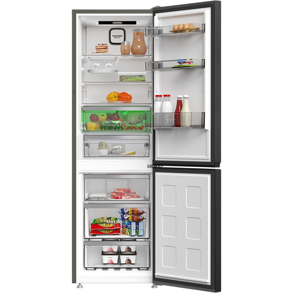 Combina frigorifica GRUNDIG GKPN 66831 XR, No Frost, 316 l, H 186.5 cm, Clasa D, dark inox