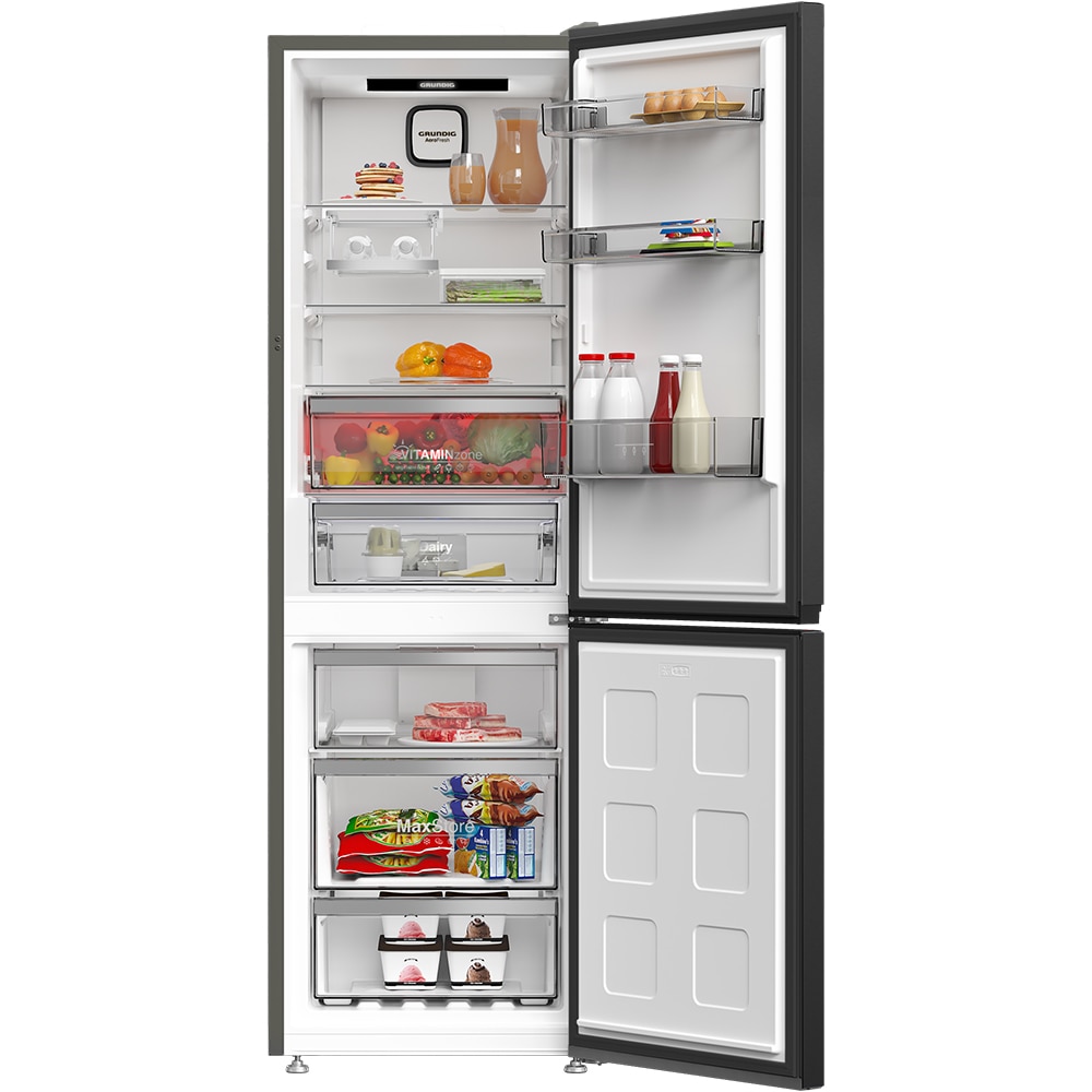 Combina frigorifica GRUNDIG GKPN 66831 XR, No Frost, 316 l, H 186.5 cm, Clasa D, dark inox