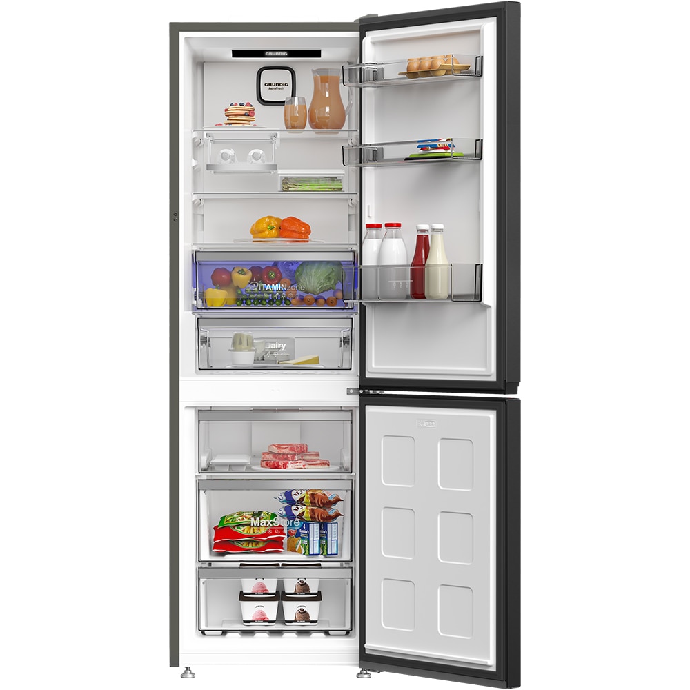 Combina frigorifica GRUNDIG GKPN 66831 XR, No Frost, 316 l, H 186.5 cm, Clasa D, dark inox