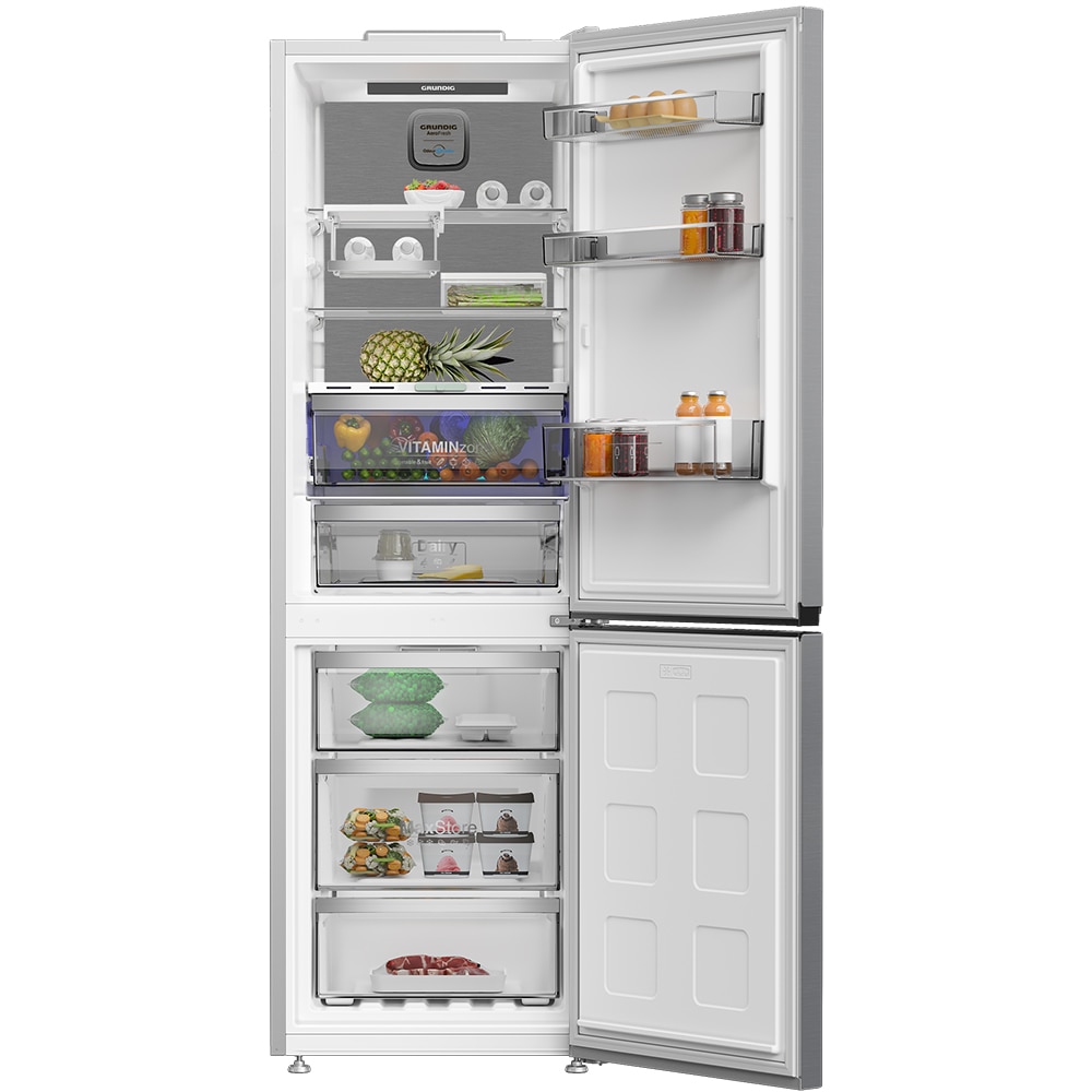 Combina frigorifica GRUNDIG GKPN 66840 LXPW, No Frost Duo Cooling, 316 l, H 186.5 cm, Clasa C, argintiu
