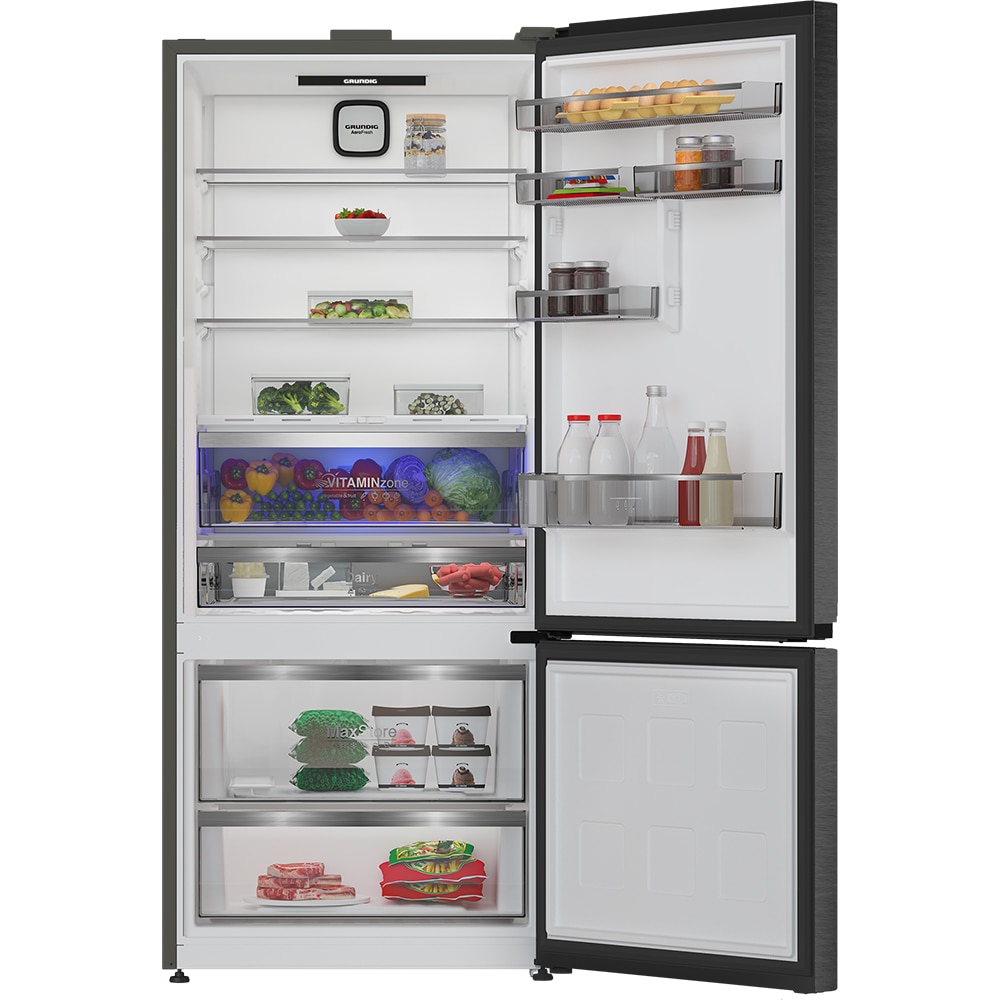 Combina frigorifica GRUNDIG GKPN 67830 FXRW, No Frost Duo Cooling, 551 l, H 187 cm, Clasa D, dark inox