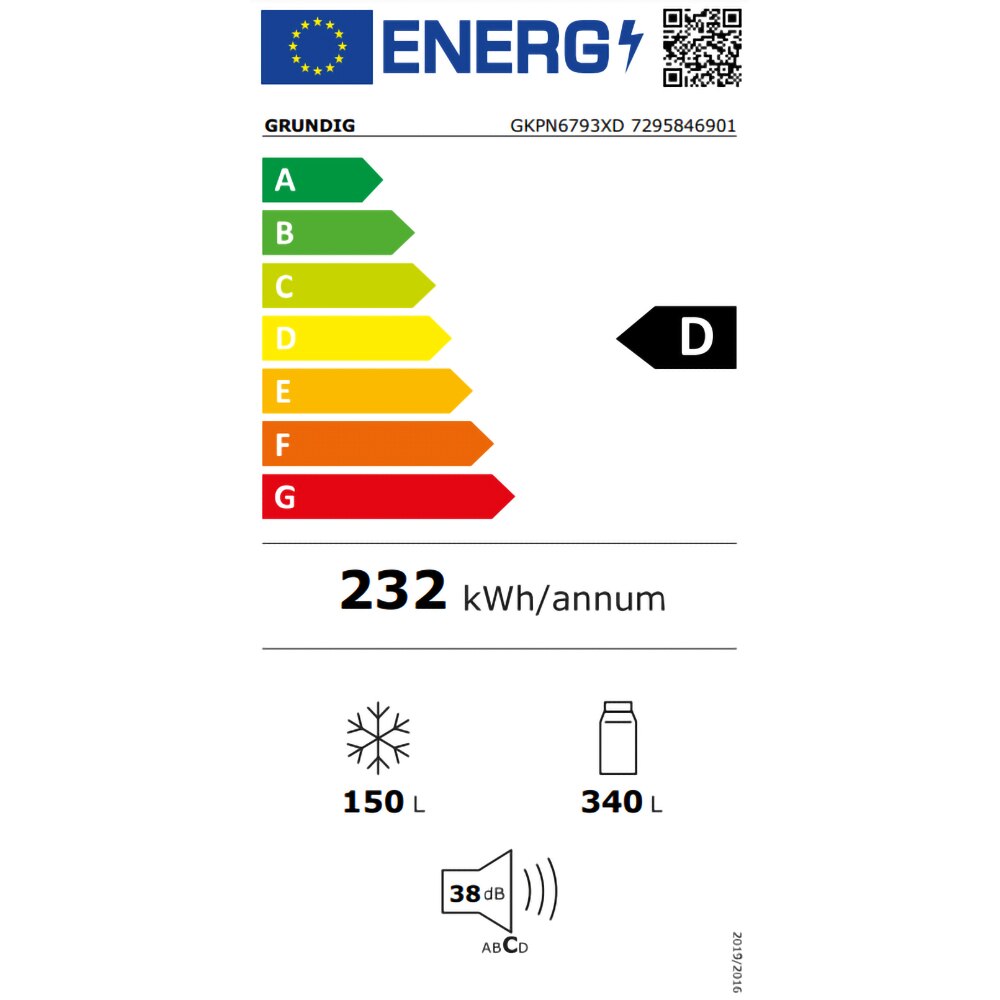 Combina frigorifica GRUNDIG GKPN6793XD, No Frost, 490 l, H 192 cm, Clasa D, dark inox