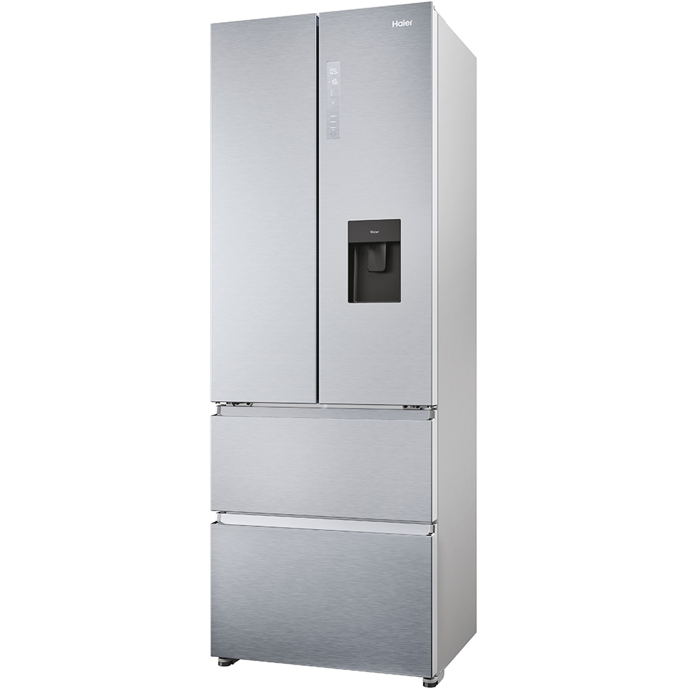 Side by Side HAIER HFR5720EWMG, Total No Frost, 477 l, H 201 cm, Clasa E, Dozator apa, argintiu