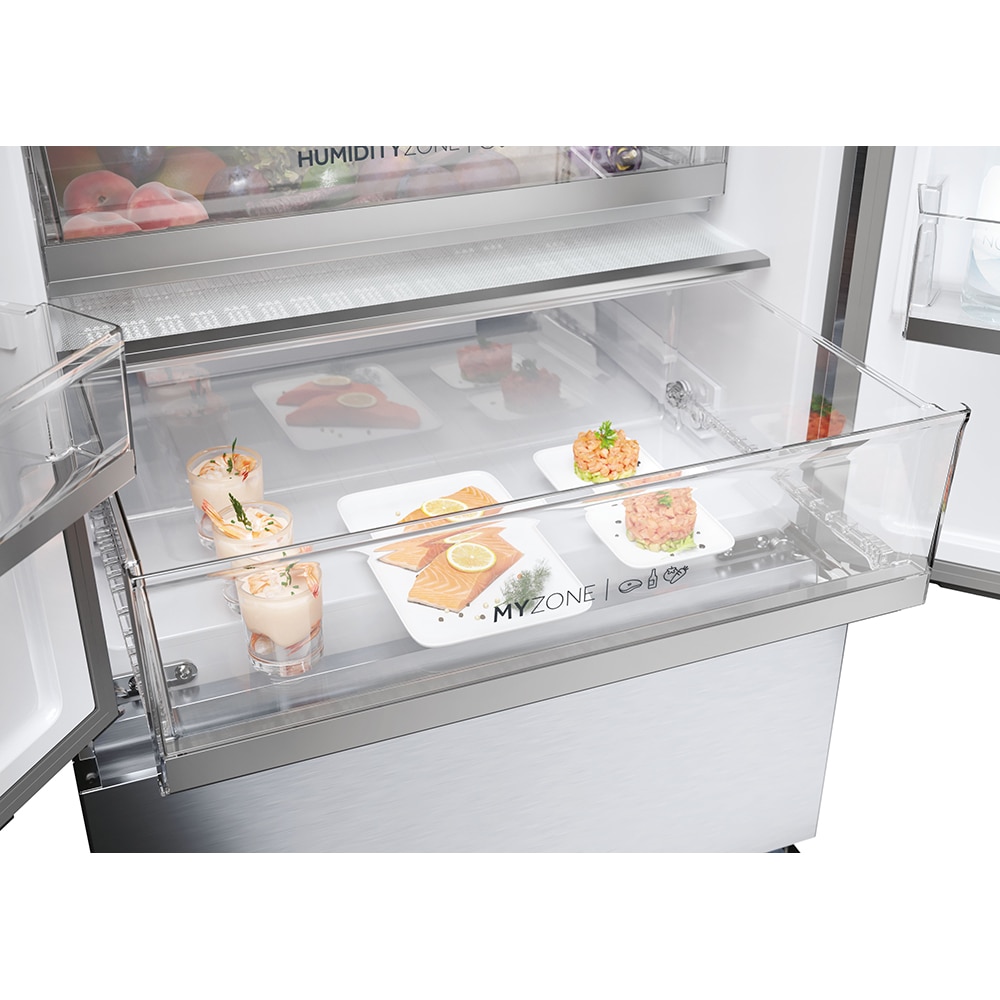 Side by Side HAIER HFR5720EWMG, Total No Frost, 477 l, H 201 cm, Clasa E, Dozator apa, argintiu