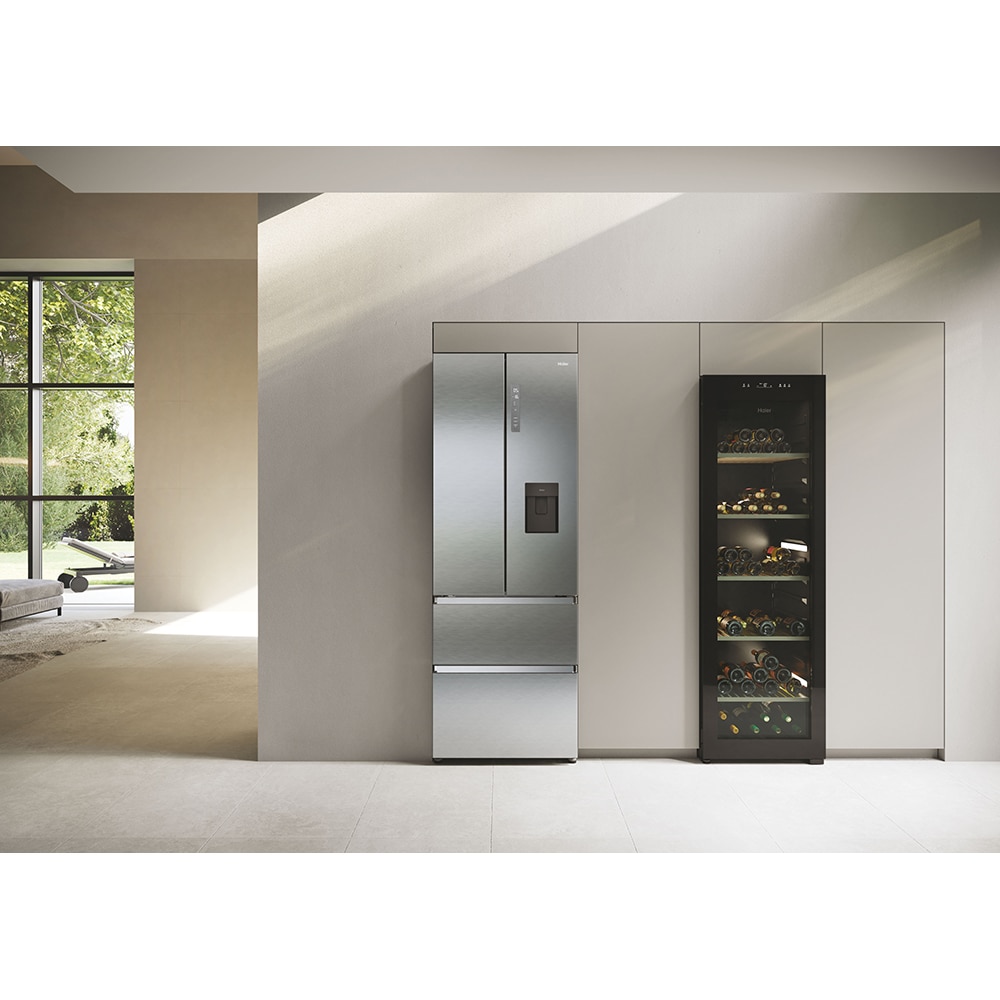 Side by Side HAIER HFR5720EWMG, Total No Frost, 477 l, H 201 cm, Clasa E, Dozator apa, argintiu