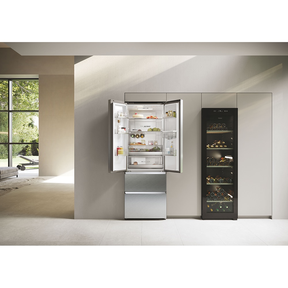 Side by Side HAIER HFR5720EWMG, Total No Frost, 477 l, H 201 cm, Clasa E, Dozator apa, argintiu