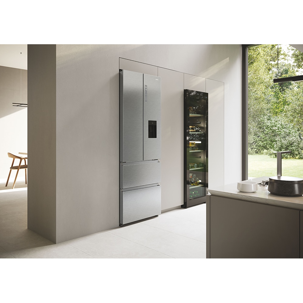 Side by Side HAIER HFR5720EWMG, Total No Frost, 477 l, H 201 cm, Clasa E, Dozator apa, argintiu