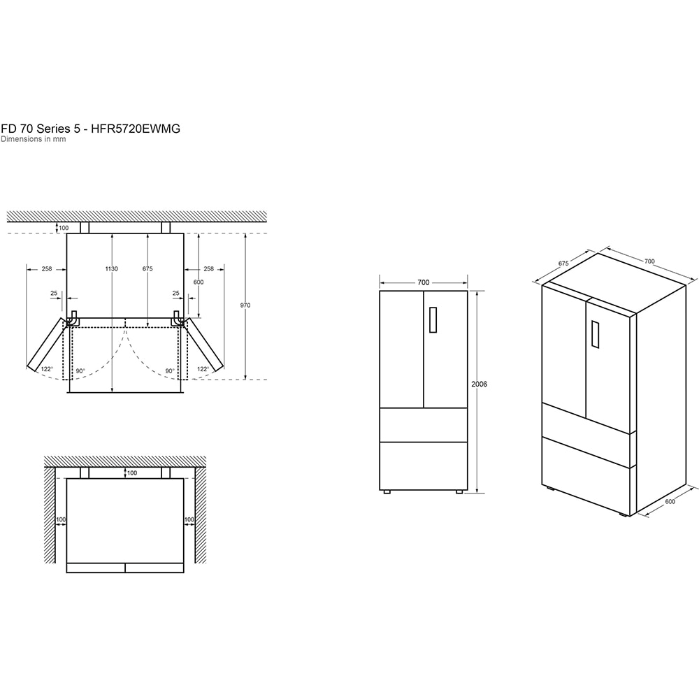Side by Side HAIER HFR5720EWMG, Total No Frost, 477 l, H 201 cm, Clasa E, Dozator apa, argintiu