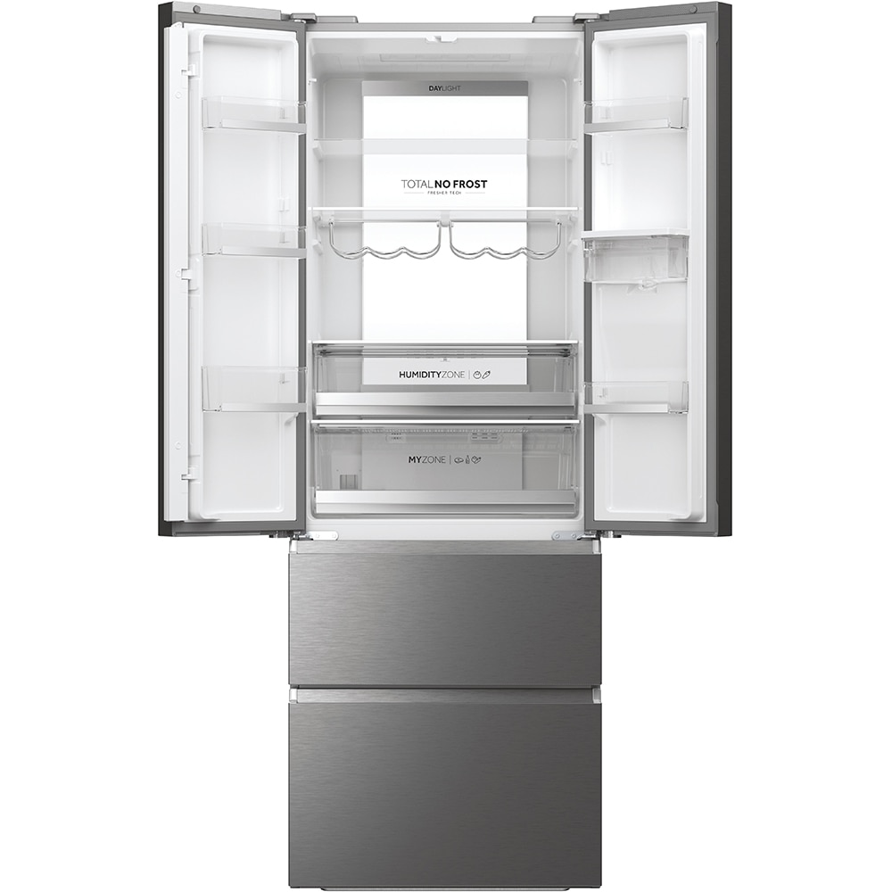 Side by Side HAIER HFR7720DWMP, Total No Frost, 477 l, H 201 cm, Clasa D, Dozator apa, inox