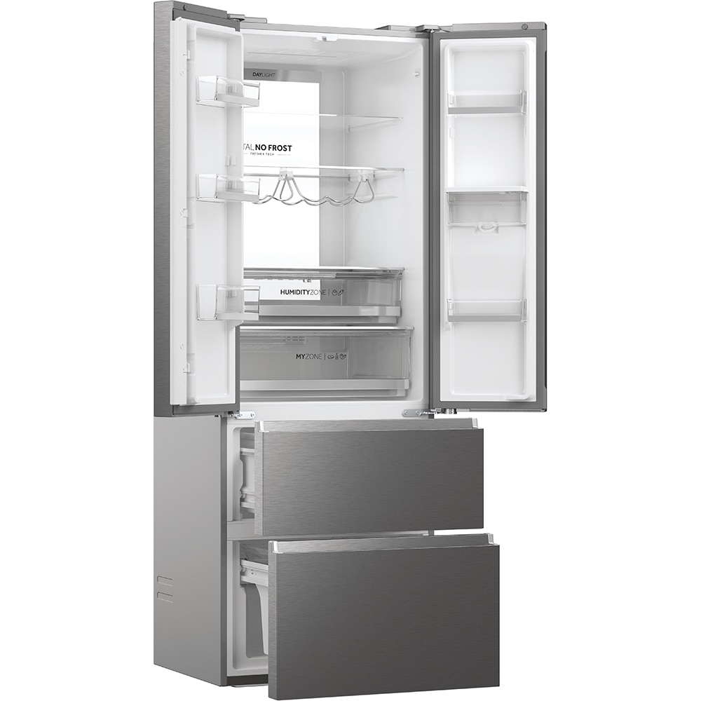 Side by Side HAIER HFR7720DWMP, Total No Frost, 477 l, H 201 cm, Clasa D, Dozator apa, inox