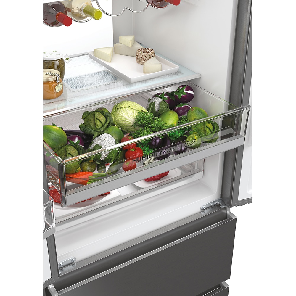 Side by Side HAIER HFR7720DWMP, Total No Frost, 477 l, H 201 cm, Clasa D, Dozator apa, inox