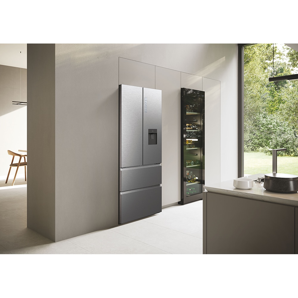Side by Side HAIER HFR7720DWMP, Total No Frost, 477 l, H 201 cm, Clasa D, Dozator apa, inox
