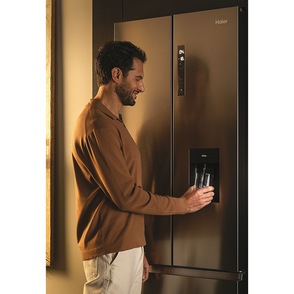 Side by Side HAIER HFR7720DWMP, Total No Frost, 477 l, H 201 cm, Clasa D, Dozator apa, inox