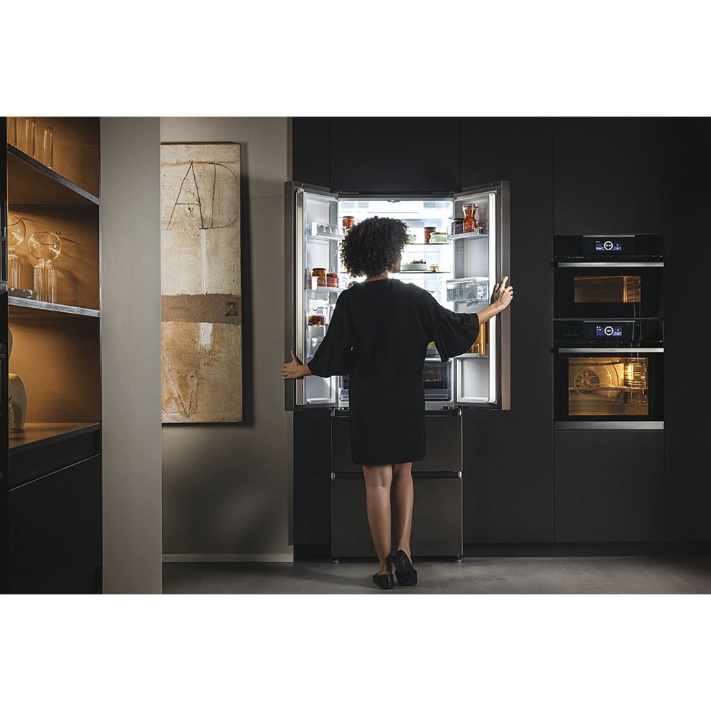 Side by Side HAIER HFR7720DWMP, Total No Frost, 477 l, H 201 cm, Clasa D, Dozator apa, inox