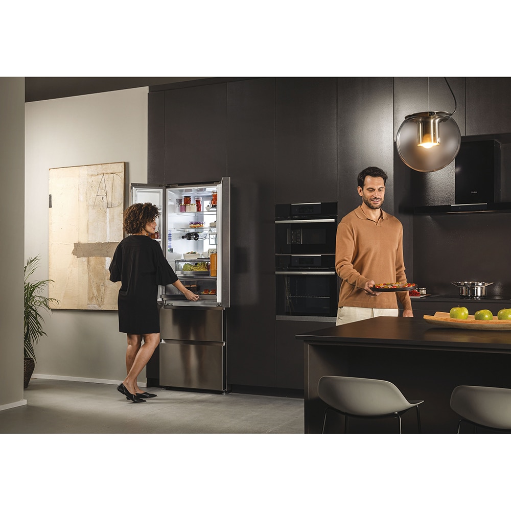 Side by Side HAIER HFR7720DWMP, Total No Frost, 477 l, H 201 cm, Clasa D, Dozator apa, inox
