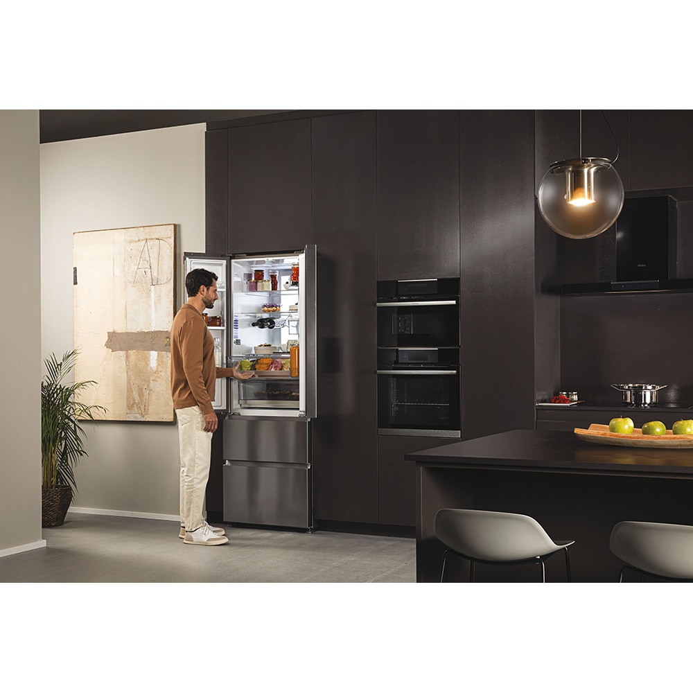 Side by Side HAIER HFR7720DWMP, Total No Frost, 477 l, H 201 cm, Clasa D, Dozator apa, inox
