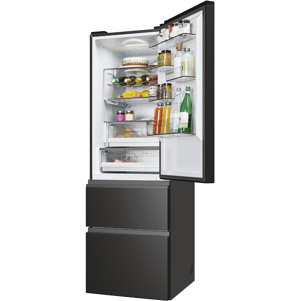 Combina frigorifica HAIER HTW5618DNPT, Total No Frost, 360 l, H 185 cm, Clasa D, Wi-Fi, negru