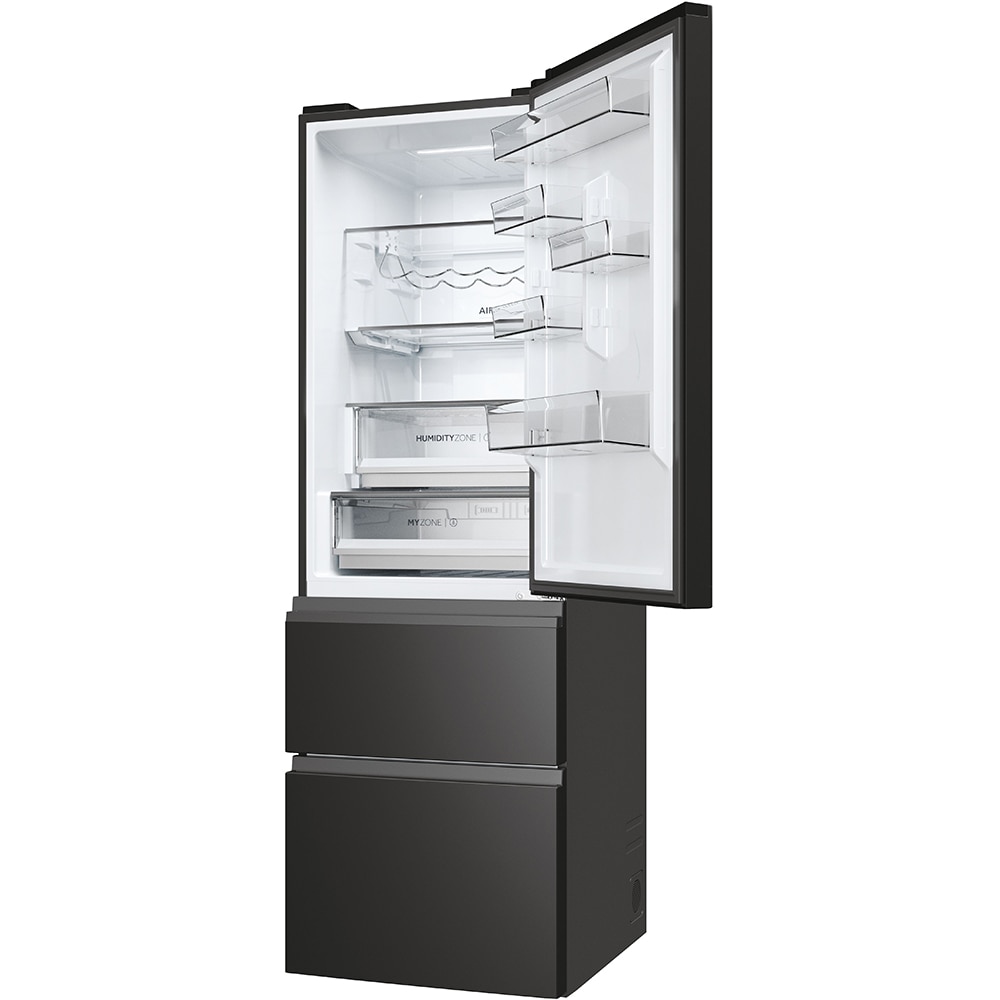 Combina frigorifica HAIER HTW5618DNPT, Total No Frost, 360 l, H 185 cm, Clasa D, Wi-Fi, negru