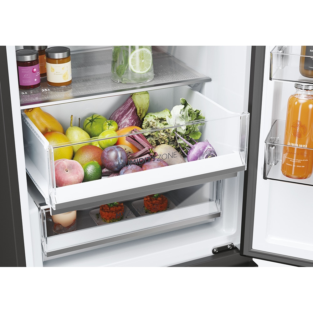 Combina frigorifica HAIER HTW5618DNPT, Total No Frost, 360 l, H 185 cm, Clasa D, Wi-Fi, negru