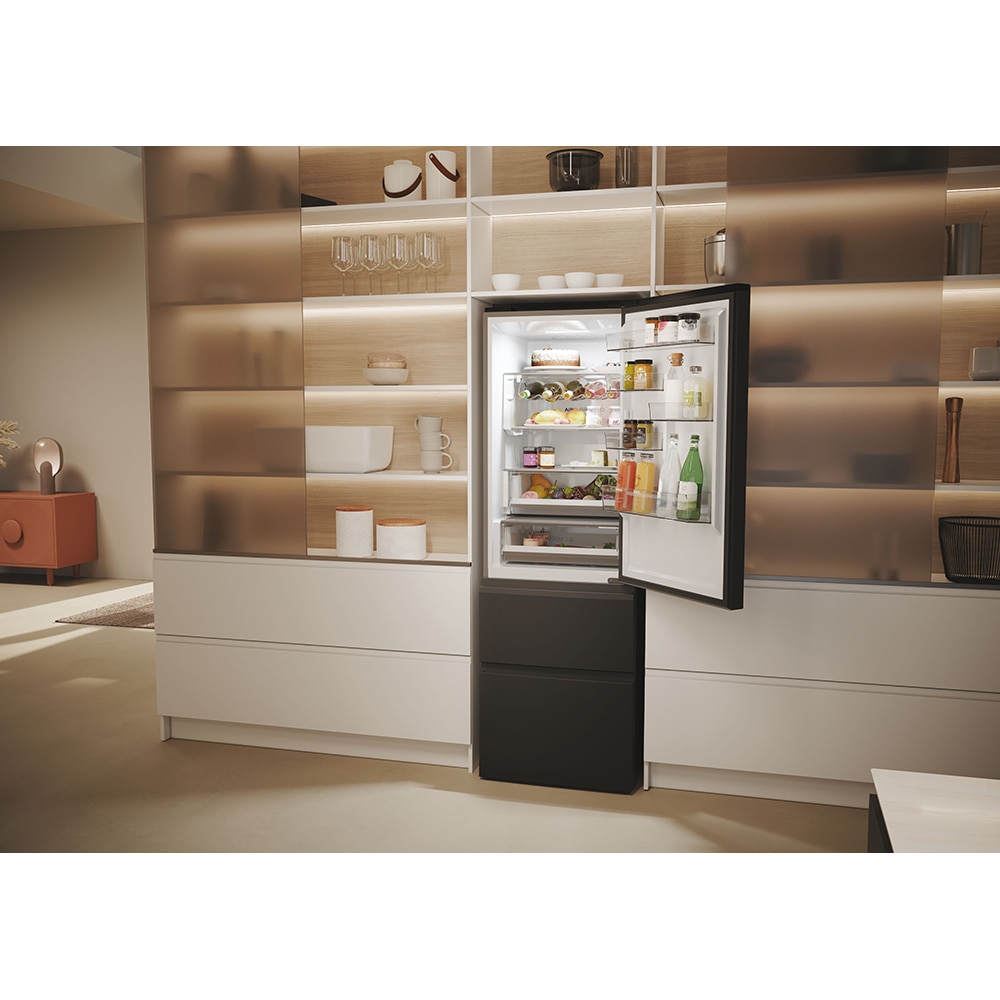 Combina frigorifica HAIER HTW5618DNPT, Total No Frost, 360 l, H 185 cm, Clasa D, Wi-Fi, negru