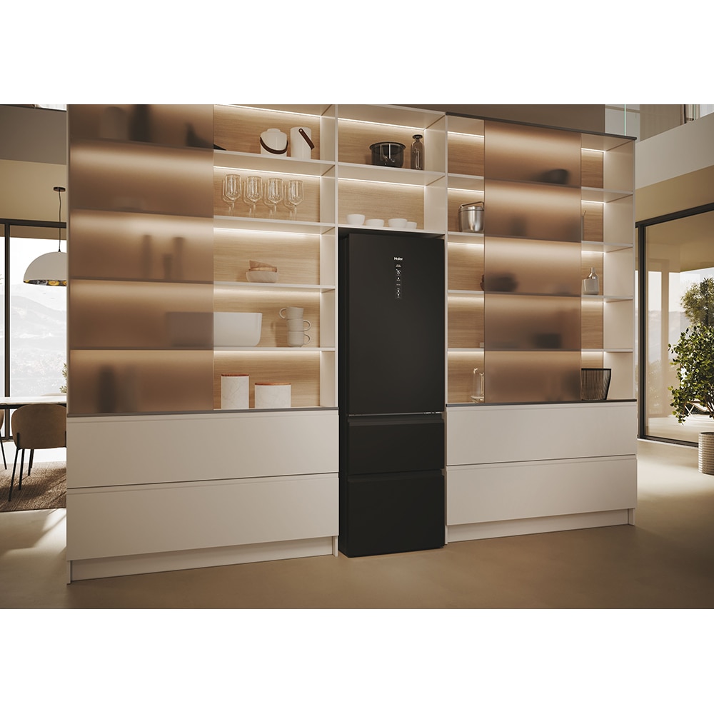 Combina frigorifica HAIER HTW5618DNPT, Total No Frost, 360 l, H 185 cm, Clasa D, Wi-Fi, negru