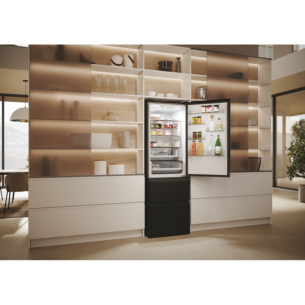 Combina frigorifica HAIER HTW5618DNPT, Total No Frost, 360 l, H 185 cm, Clasa D, Wi-Fi, negru