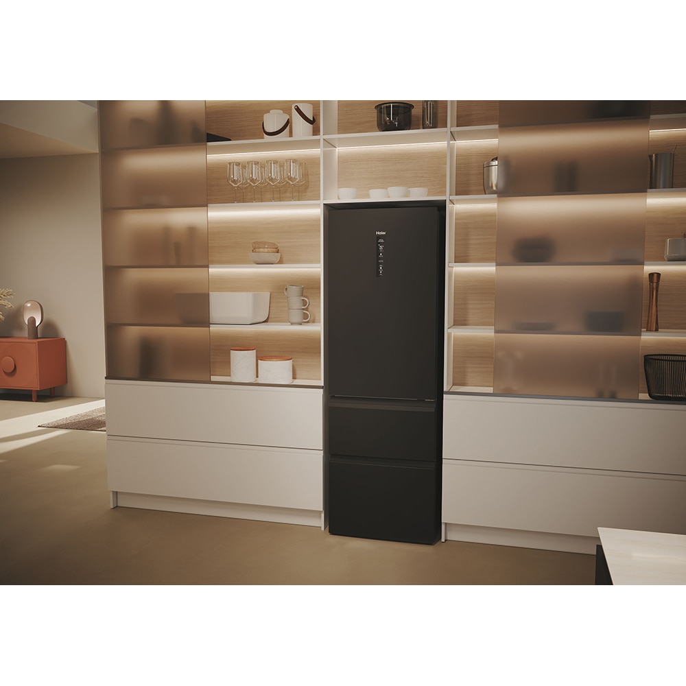 Combina frigorifica HAIER HTW5618DNPT, Total No Frost, 360 l, H 185 cm, Clasa D, Wi-Fi, negru