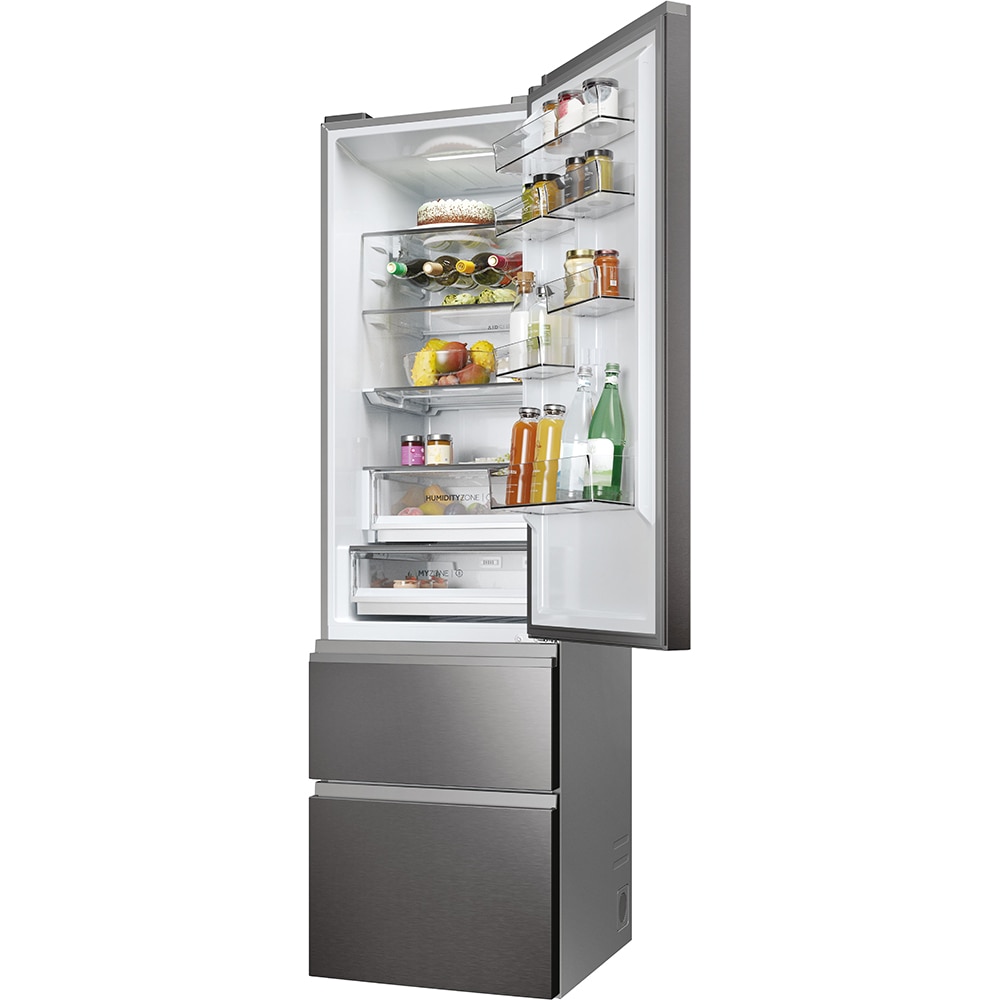 Combina frigorifica HAIER HTW5620CNMP, Total No Frost, 414 l, H 205 cm, Clasa C, Wi-Fi, negru