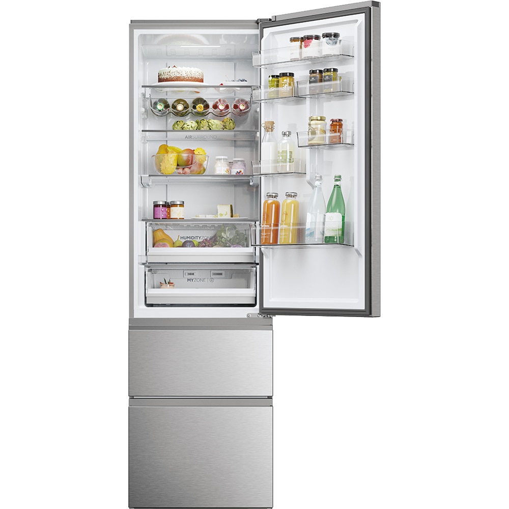 Combina frigorifica HAIER HTW5620DNMG, No Frost, 414 l, H 205 cm, Clasa D, Wi-Fi, inox