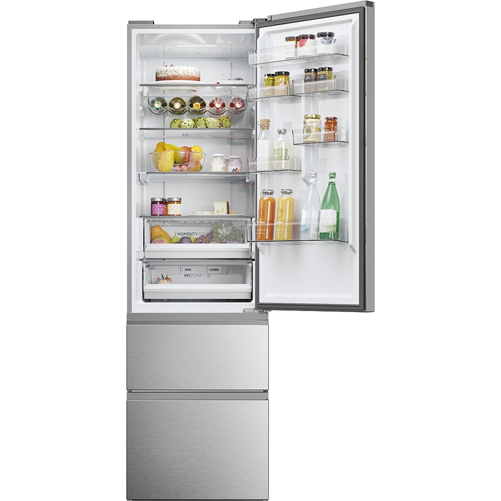 Combina frigorifica HAIER HTW5620DNMG, No Frost, 414 l, H 205 cm, Clasa D, Wi-Fi, inox