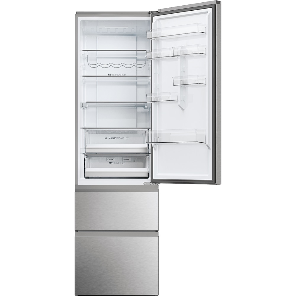Combina frigorifica HAIER HTW5620DNMG, No Frost, 414 l, H 205 cm, Clasa D, Wi-Fi, inox