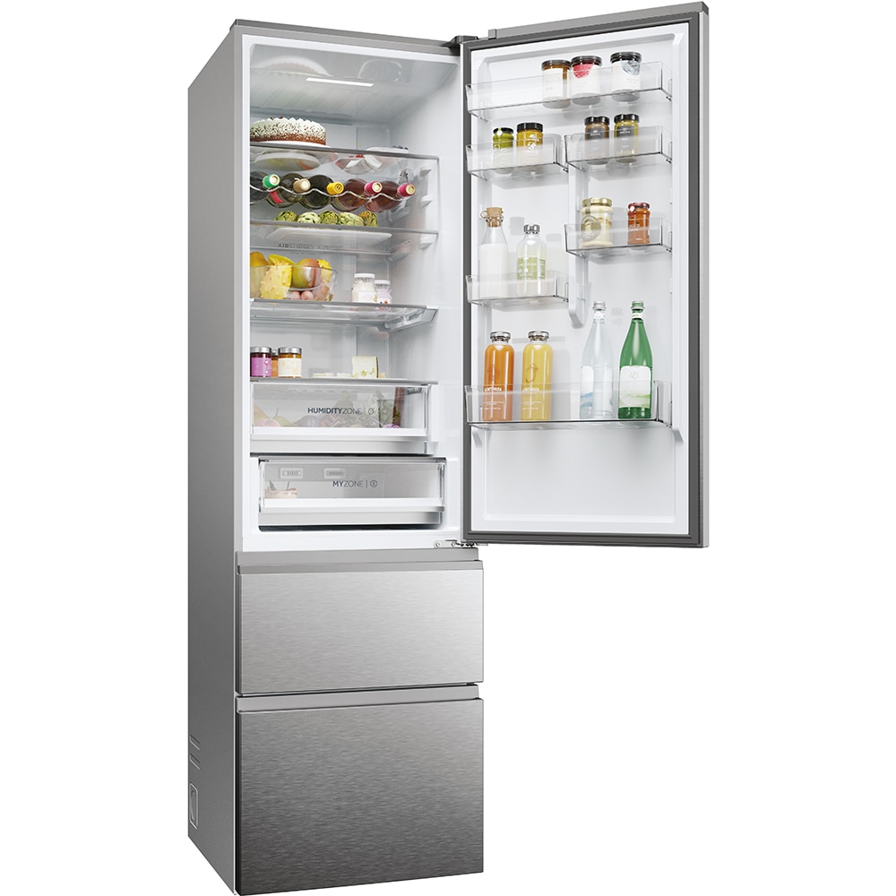 Combina frigorifica HAIER HTW5620DNMG, No Frost, 414 l, H 205 cm, Clasa D, Wi-Fi, inox