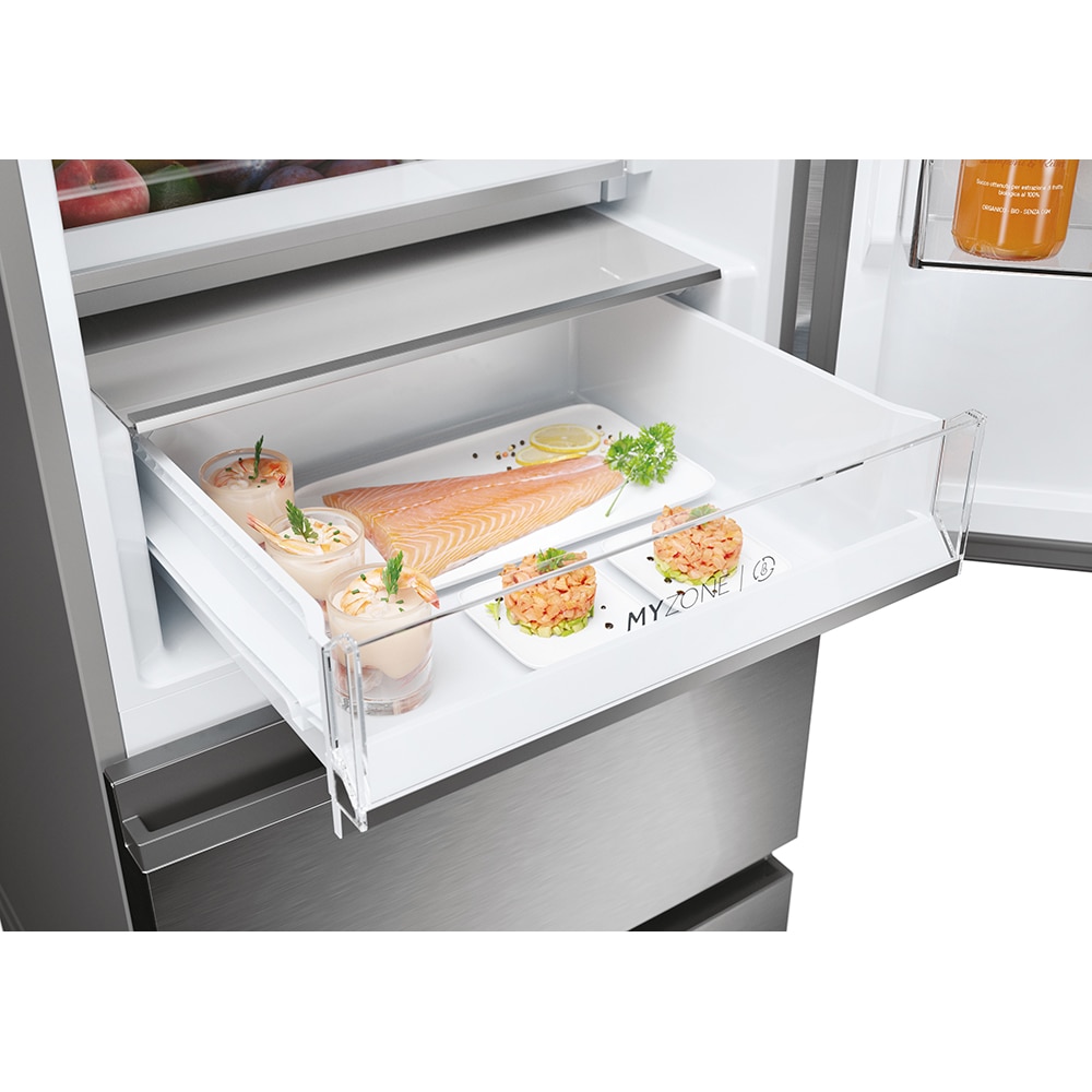Combina frigorifica HAIER HTW5620DNMG, No Frost, 414 l, H 205 cm, Clasa D, Wi-Fi, inox