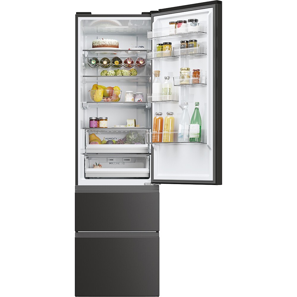 Combina frigorifica HAIER HTW5620DNPT, No Frost, 414 l, H 205 cm, Clasa D, Wi-Fi, negru