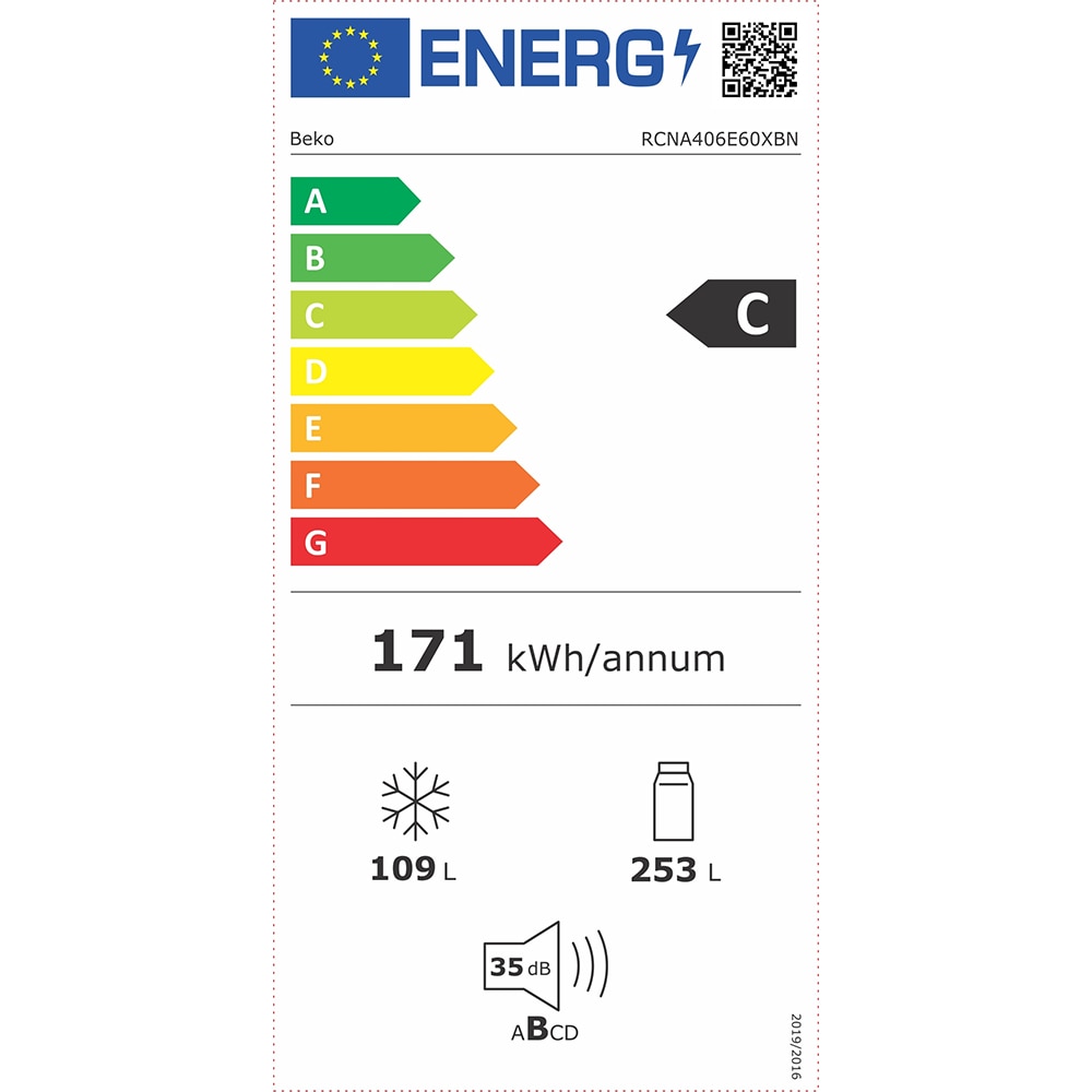 Combina frigorifica BEKO RCNA406E60XBN, NeoFrost, 362 l, H 203 cm, Clasa C, argintiu