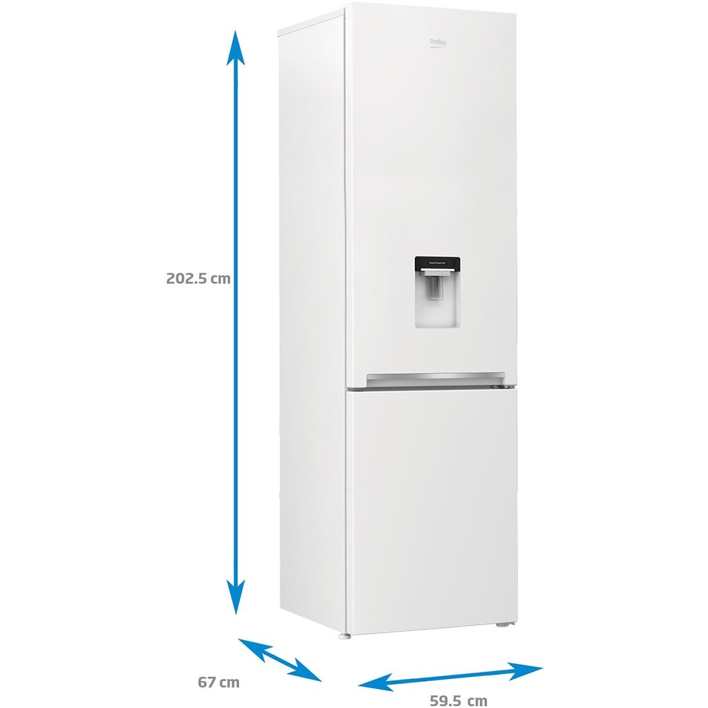 Combina frigorifica BEKO RCSA406K40DWN, 386 l, H 202.5 cm, Clasa E, dozator apa, alb