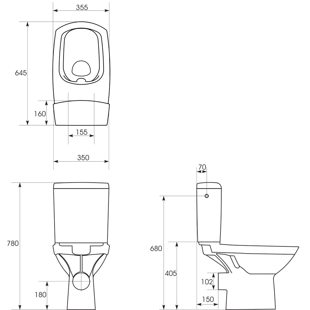 Set vas WC CERSANIT Carina K31-076, ceramica, evacuare orizontala, rezervor 3/5 l, capac SoftClose, alb