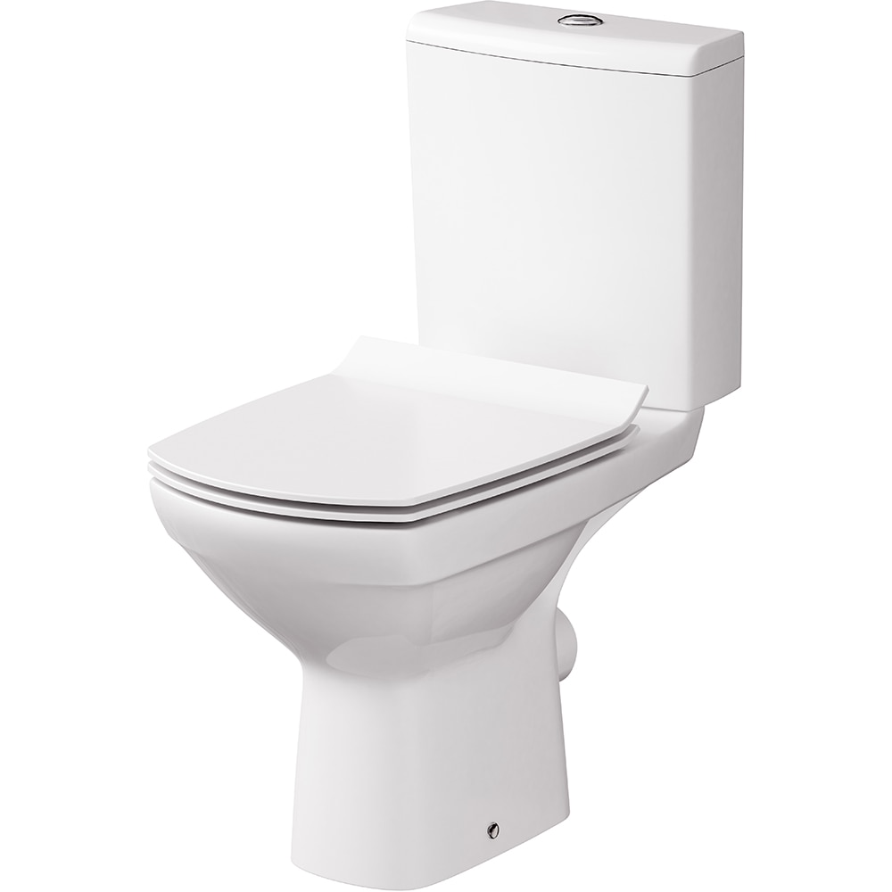 Set vas WC CERSANIT Carina K31-076, ceramica, evacuare orizontala, rezervor 3/5 l, capac SoftClose, alb