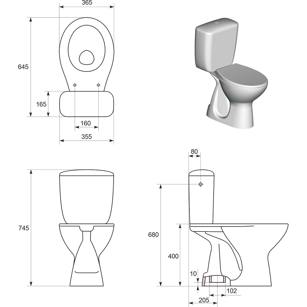 Set vas WC CERSANIT Compact 812 Ice K697-001, ceramica, rezervor 3-6 l, capac SoftClose, alb