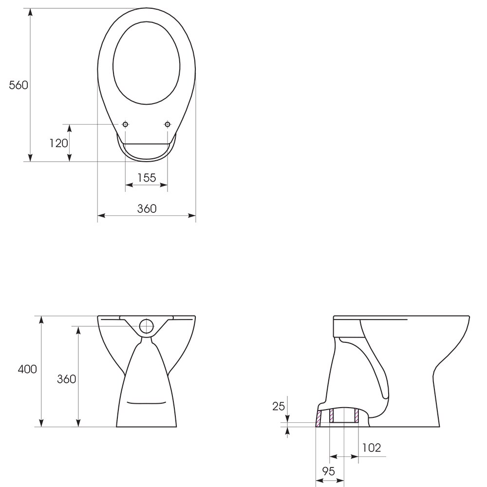 Vas WC CERSANIT President 10 K08-066-PT, ceramica, evacuare orizontala, 36 x 49.5 x 39.5 cm, alb