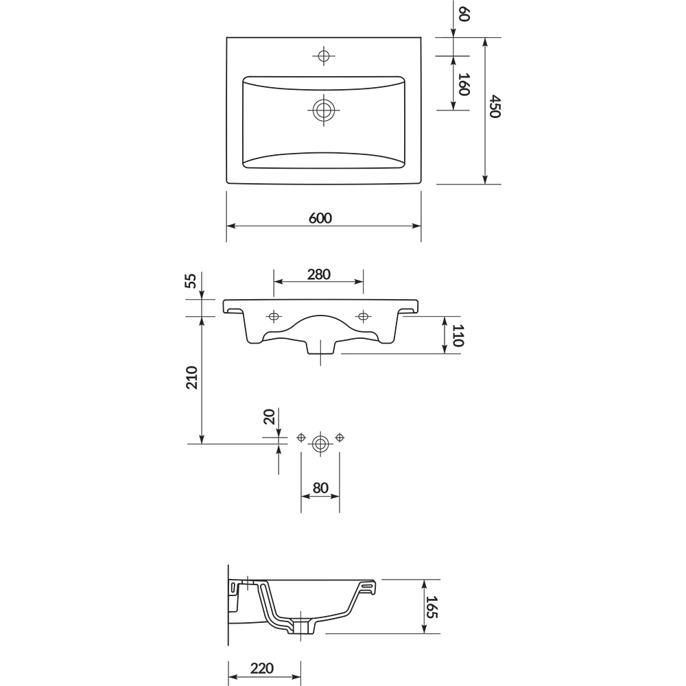 Lavoar baie CERSANIT Como 60 K32-011, ceramica, 60 x 45 cm, alb