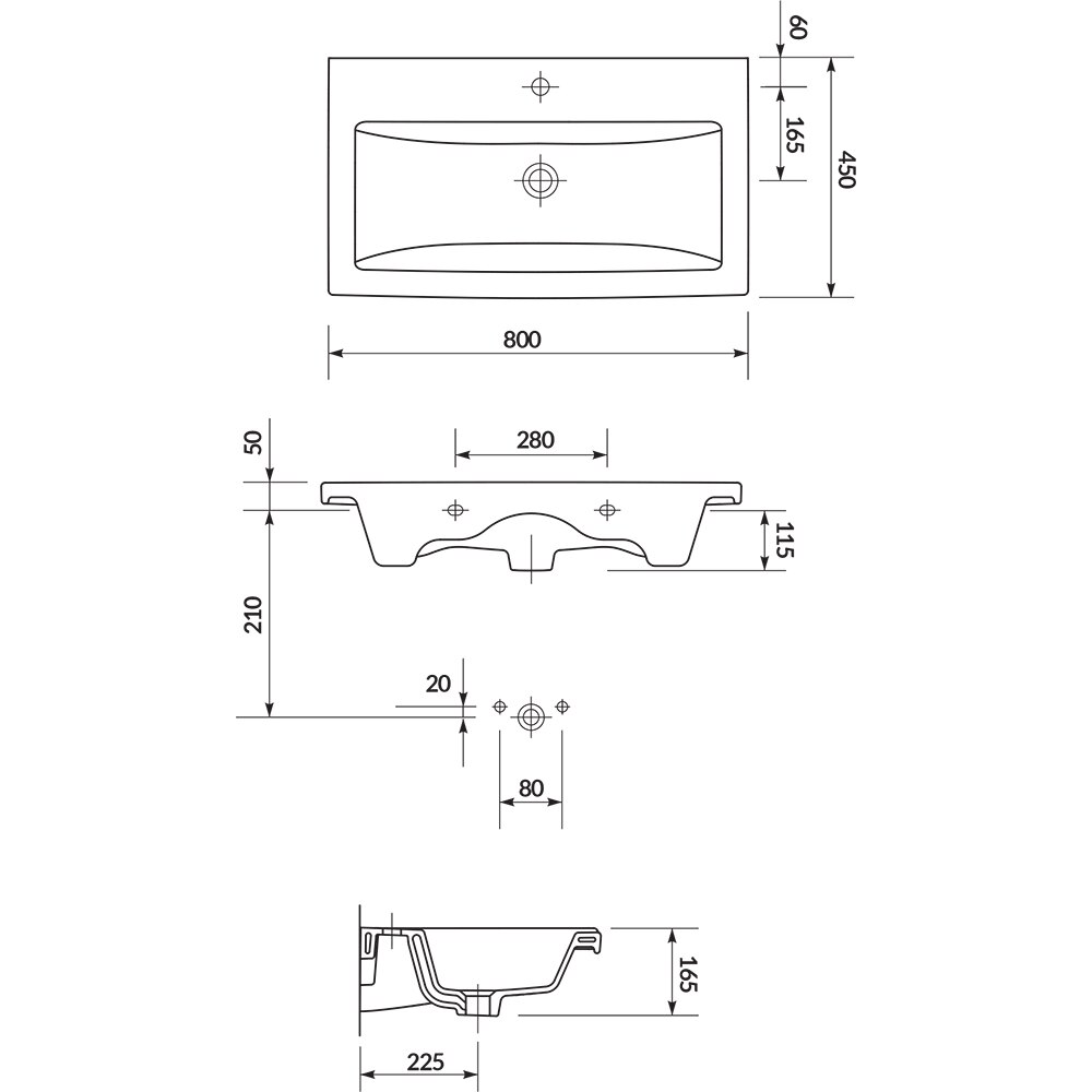 Lavoar baie CERSANIT Como 80 K32-013, ceramica, 80 x 45 cm, alb