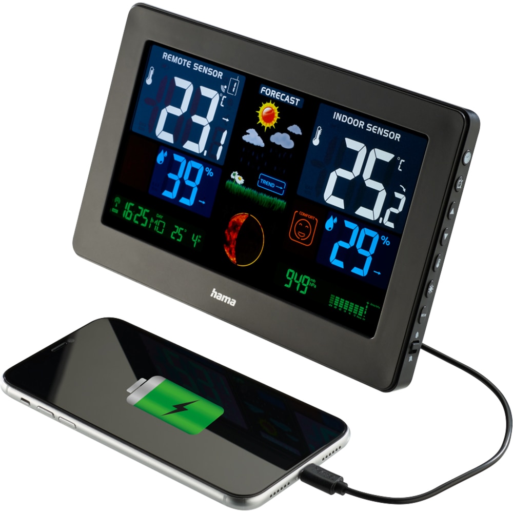 Statie meteo HAMA Premium, incarcare USB, negru