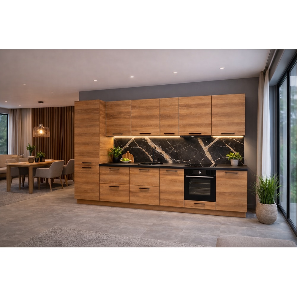 Mobila bucatarie Chia, PAL, 330 x 60 x 216 cm, maro