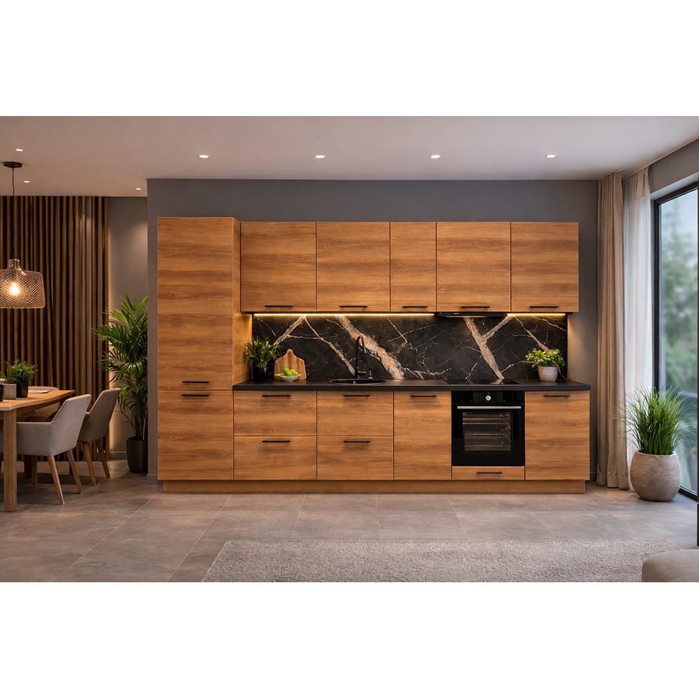 Mobila bucatarie Chia, PAL, 330 x 60 x 216 cm, maro