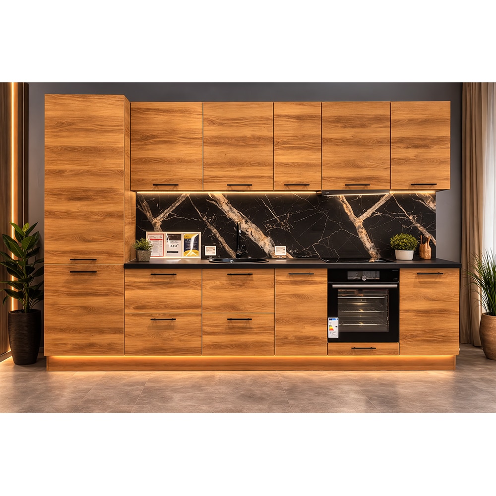 Mobila bucatarie Chia, PAL, 330 x 60 x 216 cm, maro